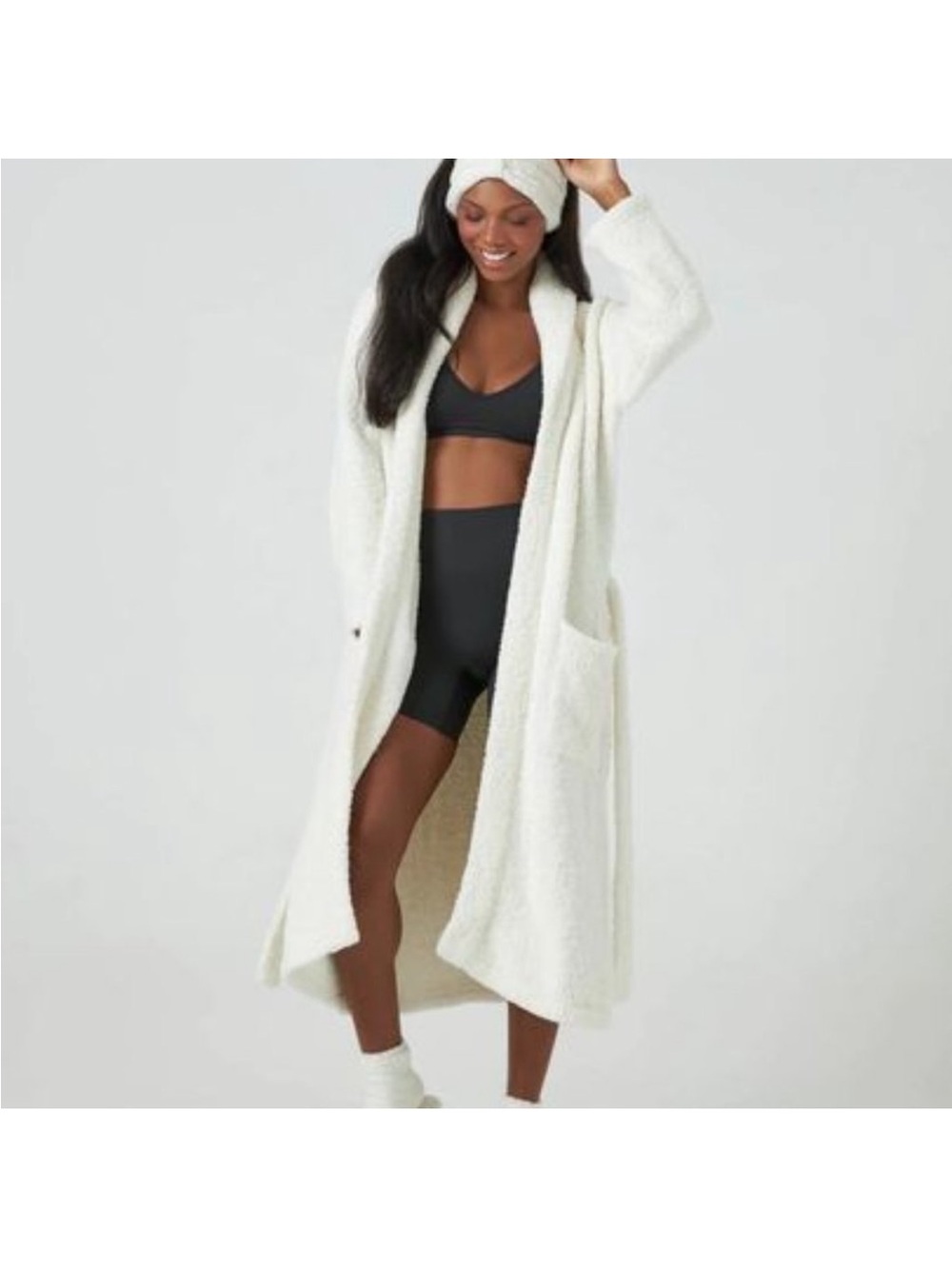 Kashwere Shawl Collar Robe in Cream Size XL